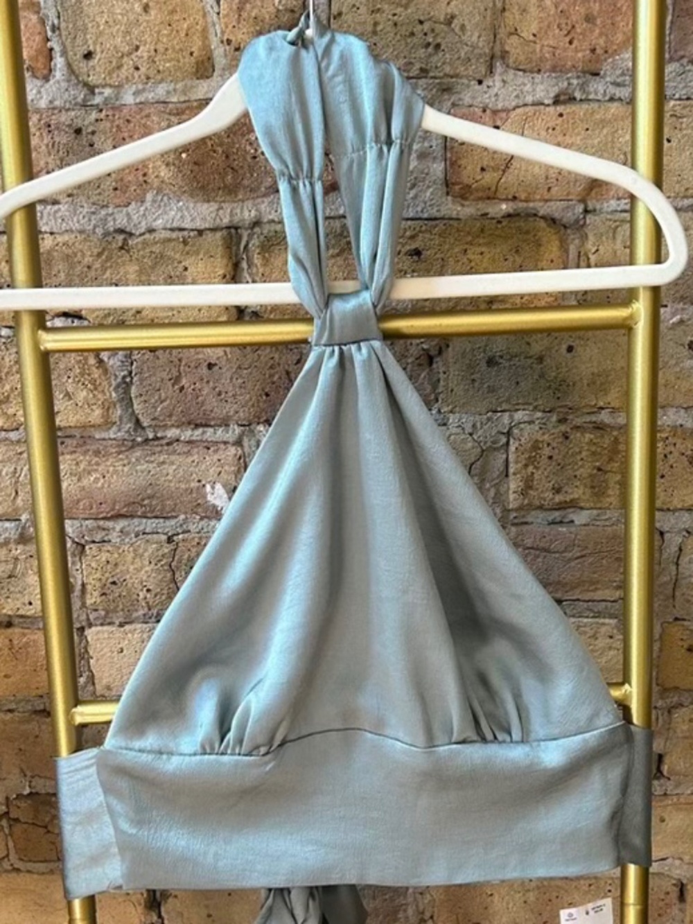 Satin Halter Crop Top — Sage/Mint Tie-Back, Party & Summer Festival Top